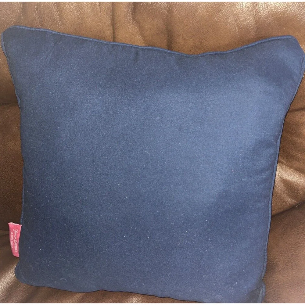 Navy Juicy Culture Rhinestone Logo Decorative Pillow Luxurious